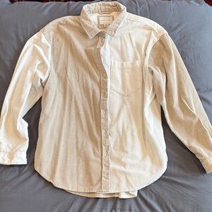 American Eagle Outfitters Cream Striped Women's Button Down Shirt